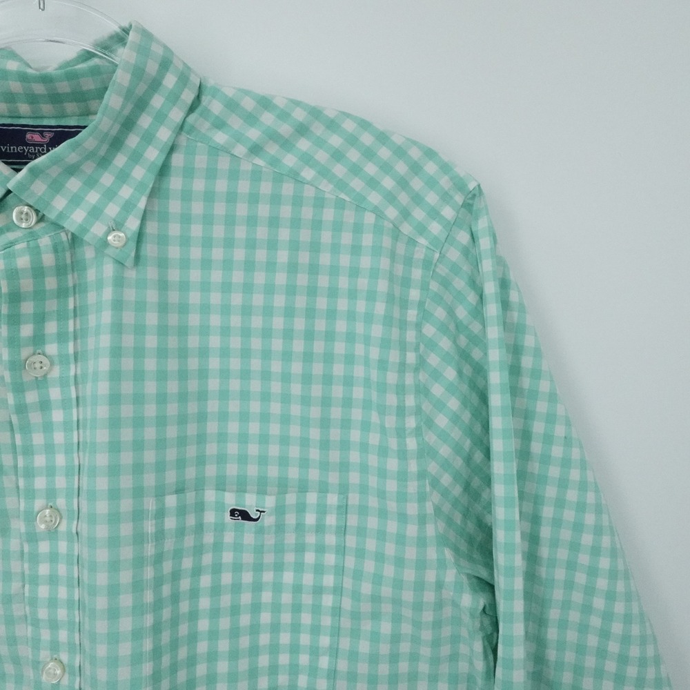 Vineyard Vines Shirt Mens Large Green‎ Gingham Slim Fit Tucker Casual Office